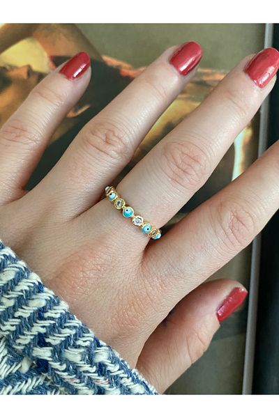 Pinery Jewels Blue Evil Eye Bead Bottom Adjustable Women's Ring