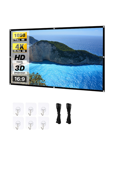 HALL BREATHE Siyah Çerçeveli Duvar Tipi Projeksiyon Perdesi, Yapıştırıcı Gere...