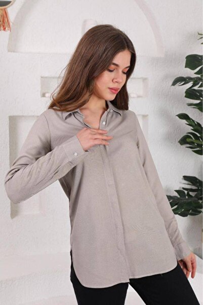 Polologin Butik Πουκάμισο Χακί Άνετης Γραμμής Μπεζ Βισκόζη