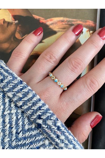 Pinery Jewels Blue Evil Eye Bead Bottom Adjustable Women's Ring