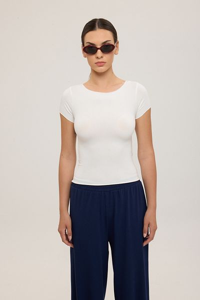 SHEISMONO Ultra Soft Boat Neck Κοντομάνικη Μπλούζα Εκρού