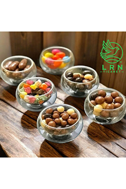 LRN وعاء حلويات تركي بجدران مزدوجة، وعاء صغير للصلصة، جانبي للقهوة 6 قطع