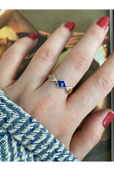 Pinery Jewels Navy Blue Eye Zircon Stone Bottom Adjustable Women's Ring