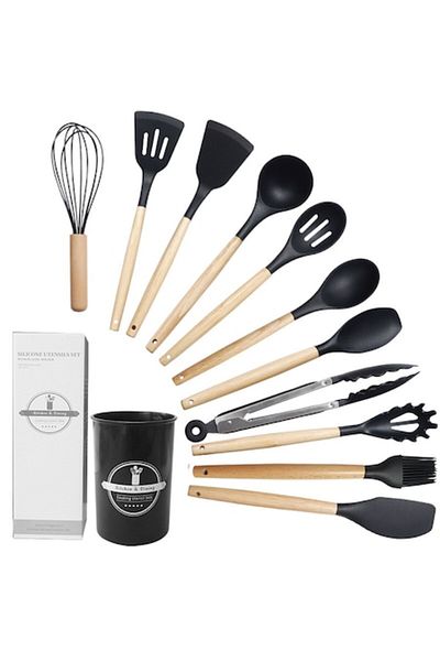 victiny 12-Piece Non-Stick Kitchen Utensil Set, Food Grade Silicone with Wooden Handles