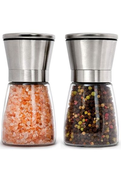 victiny Set 2 grinders for salt/pepper, Stainless Steel/Glass, 13.5x6.5 cm, Transparent