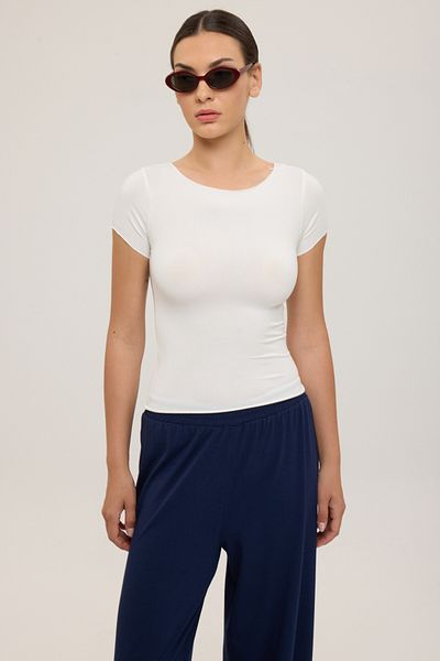 SHEISMONO Ultra Soft Boat Neck Κοντομάνικη Μπλούζα Εκρού