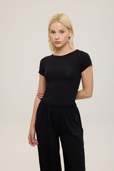 SHEISMONO Ultra Soft Boat Neck Μπλούζα με κοντό μανίκι Μαύρη