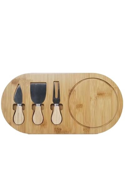 victiny Bamboo platter for serving and presenting cheeses Pufo Cheese with 3 included accessories, 36 cm