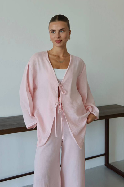 Balenbi Women's Lightweight Sheer Double Tie Muslin Fabric Kimono 1101