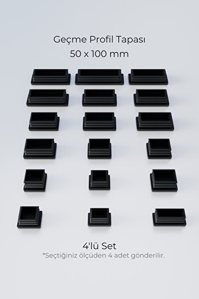 wooden lane studio 50X100 mm 4'lü Siyah Kare İçten Geçmeli Plastik Profil Tapası Tıpası – Sandalye & Masa Profil Kapağı