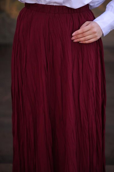 Bwest Elastic Waist Crinkle Detailed Long Skirt - (38-46) - 71258 - Plum