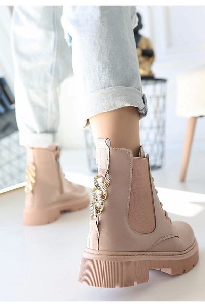 Işıltı kidss Harte Nude Skin Lace up Boots
