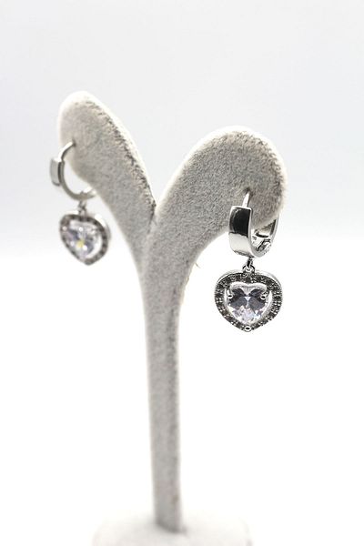 MOSSMOUR White Heart Zircon Stone Dangle Modern Design Earrings