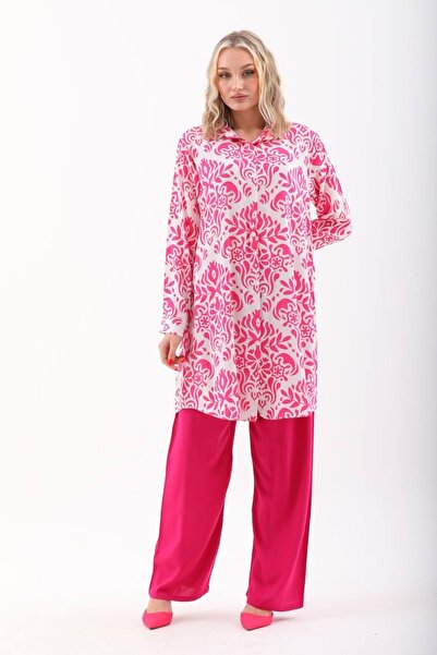 Polologin Butik Pink Ethnic Patterned Viscose Tunic