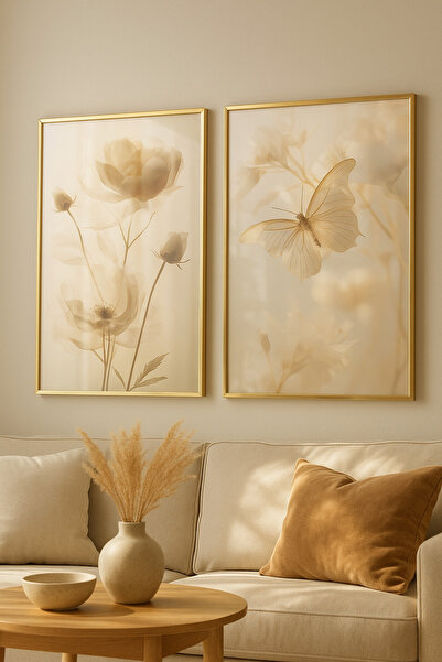 seninürünün Auré – Gerçek Cama Baskı Gold Alüminyum Metal Çerçeveli 2'li Modern Tablo