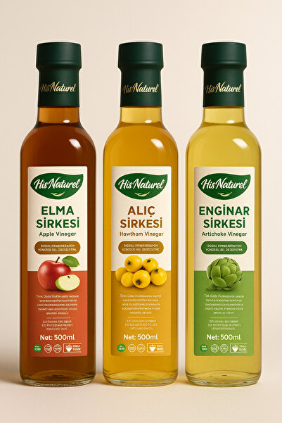 His Naturel Yıllanmış Elma & Alıç & Enginar Sirkesi Içilebilir Doğal Fermanta...