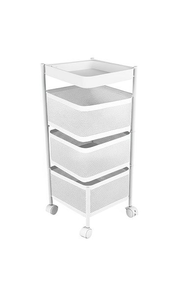 LIVVY 3-tier kitchen trolley with wheels – steel rotating rack for fruits, veggies & home storage.