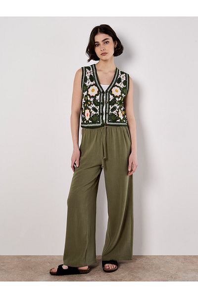 Apricot Leinenhose Mit Weitem Bein