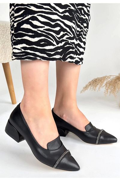 Işıltı kidss Liina Black Skin Heeled Shoes