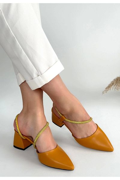 Işıltı kidss Sista Mustard Skin Heeled Shoes