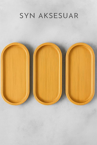 SYN AKSESUAR 3 Pieces Natural Bamboo Oval Serving Plate - Multipurpose Bamboo Snack Presentation, Breakfast and Dessert Plate
