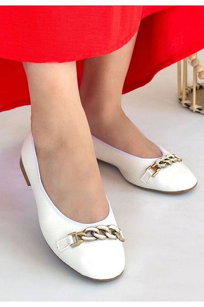 Işıltı kidss Cleo White Skin Ballerina Shoes