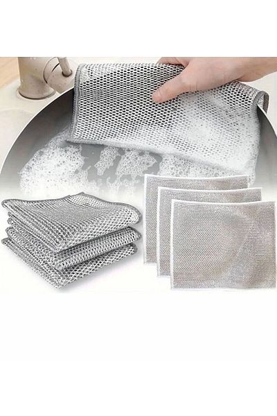 MAİN SHOP 5 Pieces Cloth Wire Dishcloth, Tough Dirt Cloth, Kitchen Bathroom Cloth Double Layer Multi-Purpose Wire Cloth M-602