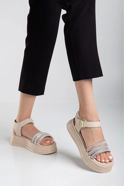 Işıltı kidss Lalen Beige Skin Belted Sandals