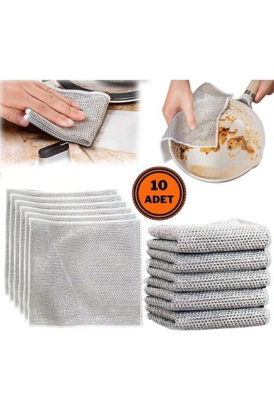 MAİN SHOP 10 Pieces Wire Dish Cloth Non-Scratching Dish Wire Steel Cloth 20X20 cm Double Layer M-602