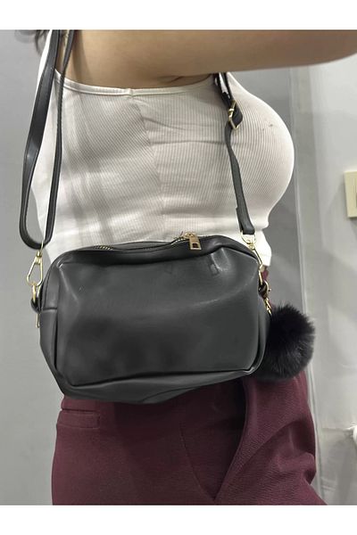 Işıltı kidss Pompom Black Skin Bag