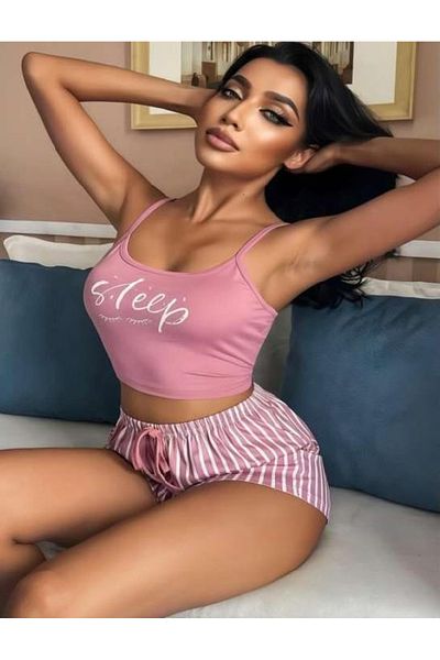 emosavm Striped Suspender Shorts Pajama Set