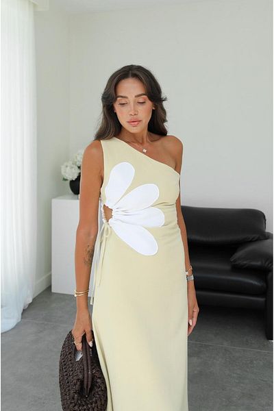 Havoş Light Yellow Side Low-Cut Floral Dress