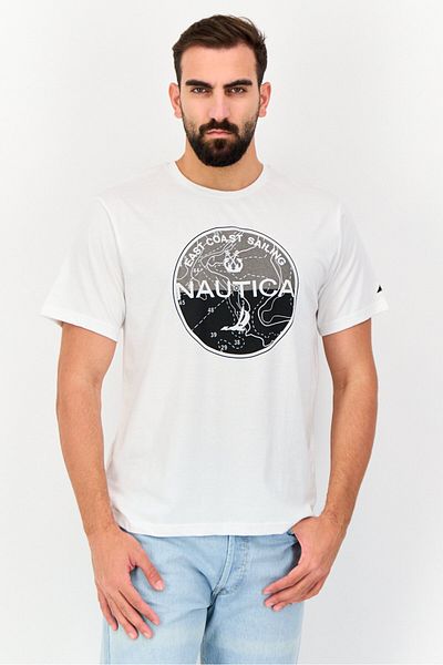 Nautica Men Crew Neck Short Sleeve Graphic Print T-Shirt, White