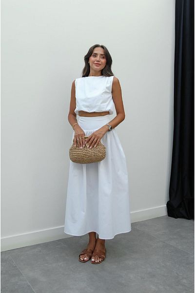 Havoş White Six Elastic Crop Skirt Suit