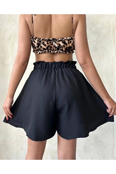Işıltı kidss Flounced Linen Shorts Black S255058