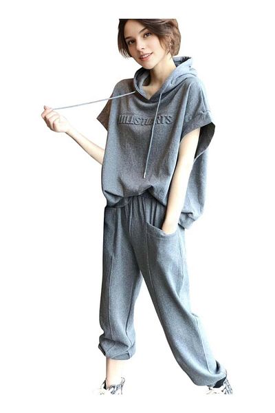 huitich Women's Two-Piece Casual Suit with Wide Leg Pants – Grey, Size XL