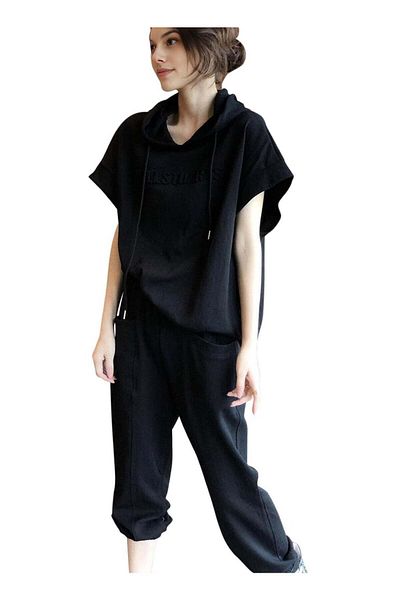 huitich Women's Two-Piece Casual Suit with Wide Leg Pants – Black, Size M