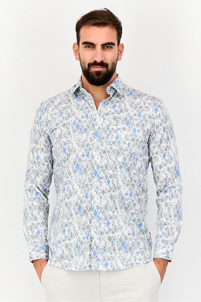 Kenneth Cole Men Slim Fit diamond pattern Long Sleeves Casual Shirt, Multicolor