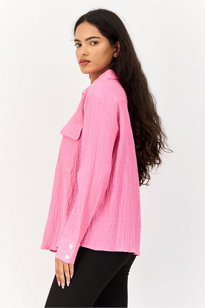 Koton Women Spread Collar Long Sleeves Textured Shirt, Pint