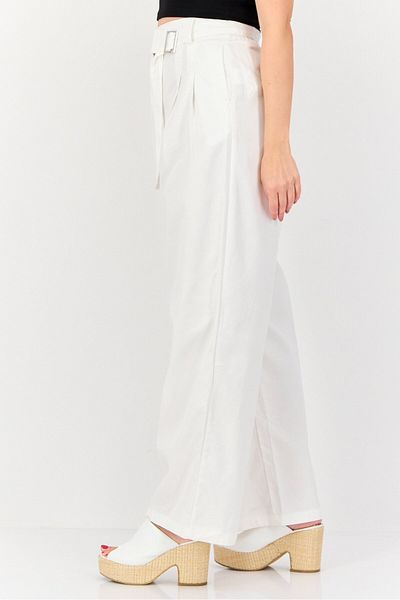 Don't Call Me Jennyfer Women High Rise Solid Belted Wide Leg Pants, White