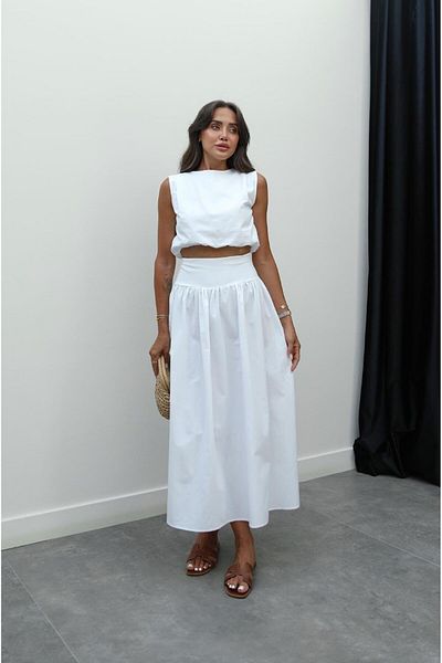 Havoş White Six Elastic Crop Skirt Suit