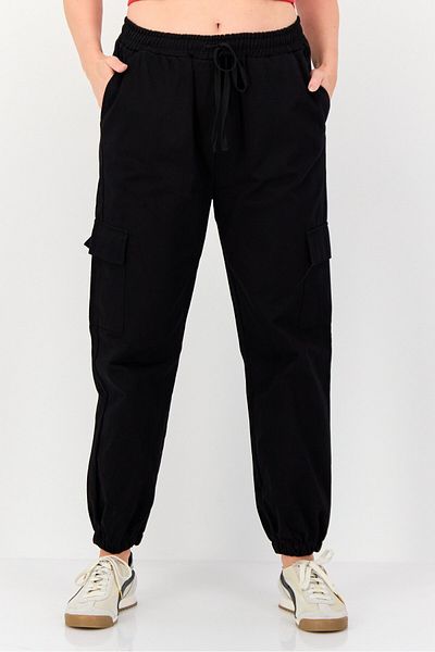 Koton Ole X Women Regular Fit High Rise Solid Cargo Pants, Black