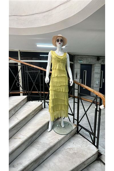 EREN STYLE Italian 2 Size Slim Showing Layer by Layer Zero Sleeve Silk Dress