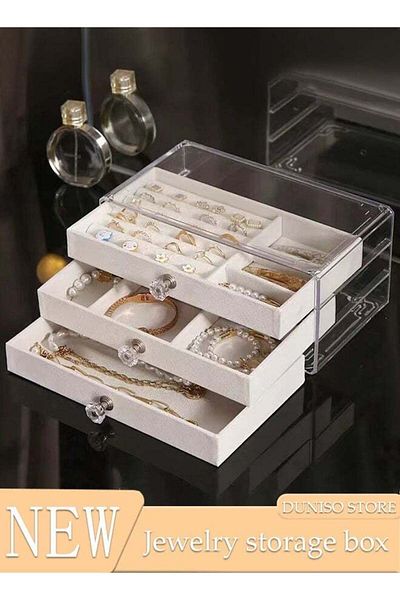 fun zone DUNISO Jewelry Organizer Box with 3 Drawers, Earring Jewelry Organizer Clear Jewelry Box for Women