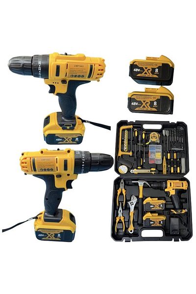 Campion Drill and Impact Driver with Percussion, 120 Pieces, 48v, 2 Large Batteries