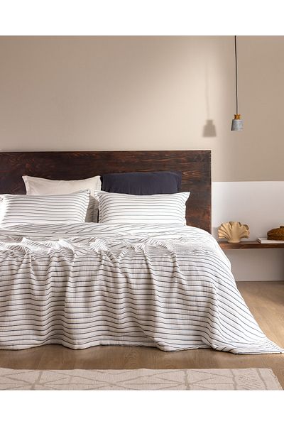 Madame Coco Josselin Double Cotton Bedspread - Navy Blue