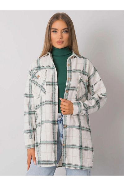 UniqueStore.ro Long white-green checked shirt with front pockets - Unique