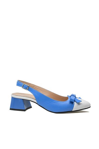 Dogati Dogati cut-out shoes, with low heel and bow, navy blue with white, made of genuine leather