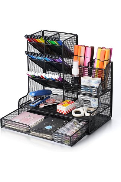 Cozy Nest Mesh Desk Organizer with Drawer and 12 Compartments Office Home School Supplies Stationery Holder