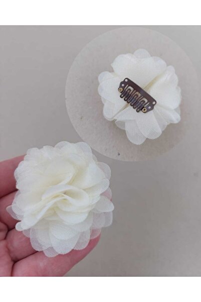 MutluBiDünya Bir Adet Ekru Renk Şifon Çiçek Yenidoğan Tokası Saçsız Bebek Tok...